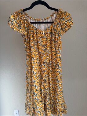 Source Unknown Yellow Floral Button-Front Kids Casual Dress